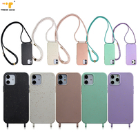 Étui de téléphone pour iPhone 11 12 13 14 Pro Max, sac de protection biodégradable en paille de blé recyclée PLA écologique 2026 avec œillet pour crochet