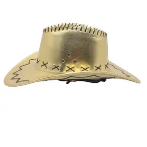 SungNan قبعة حفلات رخيصة لامعة من جلد البولي يوريثان قبعات رعاة البقر المكسيكي للجنسين