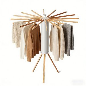 Nouveau Séchoir à <span class=keywords><strong>Linge</strong></span> Compact en <span class=keywords><strong>Bois</strong></span> Multi-Pôles Type Pieuvre pour Intérieur et Extérieur - Product Image 2