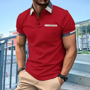Summer New Solid Color Polo Shirt Men&#39;s Europe American Slim Short Sleeve Lapel Match Color Polo Men's Wear