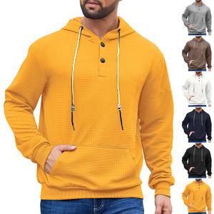 Sweat-shirt à capuche pour hommes, couleur unie, jacquard, manches longues, pull avec boutons, doublure polaire, respirant, vêtements décontractés pour les loisirs - Product Image 1