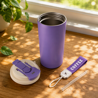 Mug isotherme en acier inoxydable à double paroi de 350 ml (12 oz) avec couvercle à clapet et sangle, impression de logo personnalisée