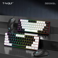 Ensemble clavier et souris filaire rétroéclairé T-WOLF TF630, disposition 61 touches, câble détachable, interrupteurs rouges silencieux, anti-ghosting 21 touches pour PC
