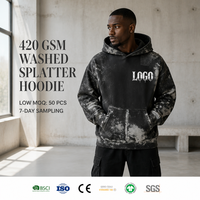 Sweat à capuche lavé 420 GSM noir avec logo personnalisé, streetwear homme, hiver, coupe oversize, poids lourd, fabricant OEM ODM en gros