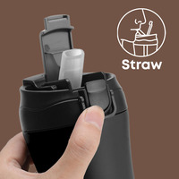 Bouteille d'eau isolée en acier inoxydable réutilisable de 450ml gobelets à boissons chaudes/froides étanches avec couvercle en paille pour le camping