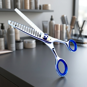 Tijeras de Peluquería Canina ASAP con Forma de Luna, Acero Inoxidable de Alta Calidad, 28 Dientes, para Diestros, Mango Largo, Profesionales, para Entresacar - Product Image 1