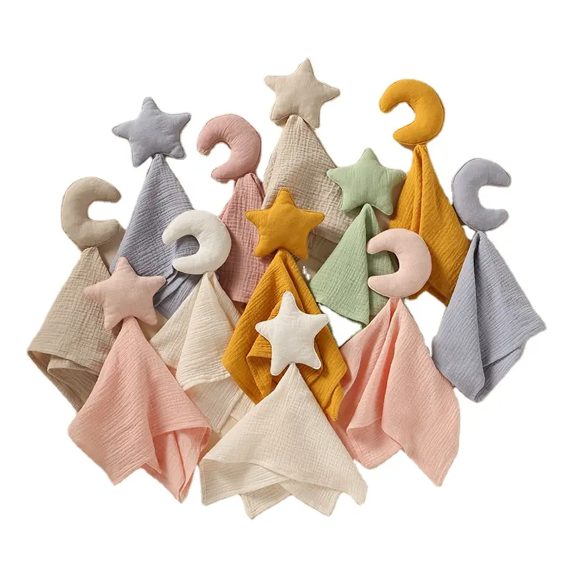 MU Made in China custom moon star toy baby stuffed 100% cotton lovely technology good price muslin security blanket