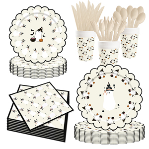 DAMAI Halloween Black and White Ghost Tableware Set and Disposable Paper Dinner Plates Dessert Plates Tableware Sets - Product Image 2