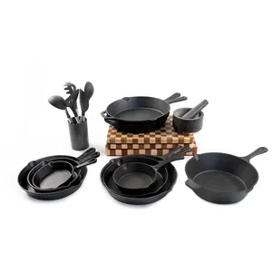 mcooker kitchen pre-seasoned cast iron cookware set pots and pans frying pan