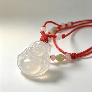 Collar con Colgante de Buda de Ágata Blanca Natural - Colgante de Ágata Genuina con Cordón Rojo Natural, Collar de Buda para Amuleto de la Suerte y Uso Diario - Product Image 1