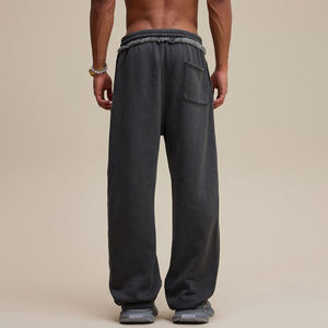 <span class=keywords><strong>Pantaloni</strong></span> Sportivi Personalizzati all'Ingrosso, 380gsm in Misto Cotone, <span class=keywords><strong>Grigio</strong></span> <span class=keywords><strong>Scuro</strong></span>, Traspiranti, Larghi, Effetto Lavaggio Acido, Gamba Larga per Uomo - Product Image 3