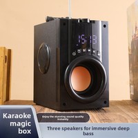 Haut-parleur Karaoké Portable en Bois Sans Fil 5.0 avec Télécommande, Horloge, Subwoofer, Son Stéréo et Audio Haute Qualité