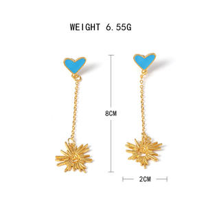 Pendientes de Botón con Borla y Diseño de Goteo de Aceite, Estilo Europeo Americano, Nueva Moda, Chapados en Oro de 14K, Venta Directa de Fábrica, Regalo - Product Image 5