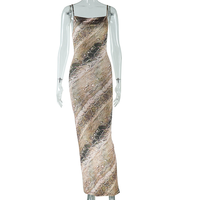Robe longue en mousseline imprimé serpent avec dos ouvert et bretelles, robe de soirée sans manches pour les fêtes et les sorties nocturnes