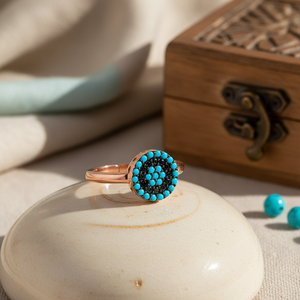 Turquoise Minimal Round Design <b>Adjustable</b> Turkish Eye <b>Ring</b> Wholesale Handmade 925 Sterling Silver Jewelry - Product Image 3