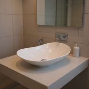 Elite Ceramic Basin Oval Vessel Drop In Polished Finish Bathroom Sink Minimalist Design 30-35cm - Product Image 2