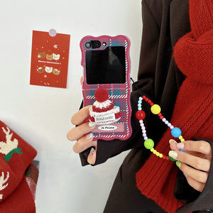 Funda de teléfono móvil de Navidad para Samsung <span class=keywords><strong>Galaxy</strong></span> <span class=keywords><strong>Zflip</strong></span> 6 5 4 <span class=keywords><strong>3</strong></span>, decoración de sombrero a cuadros a la moda, funda protectora plegable con pulsera - Product Image 3