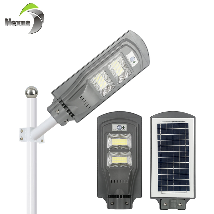 Nouveau style imperméable à l'eau lumineux automatique durable 60w extérieur tout en un solaire a mené le réverbère