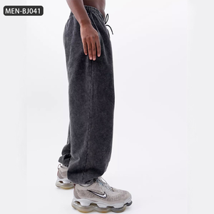 Vintage Washed Joggers - Distressed <b>Men's</b> Sweatpants High Waist French Terry <b>Lounge</b> <b>Pants</b>, Streetwear Oversized Unisex - Product Image 2