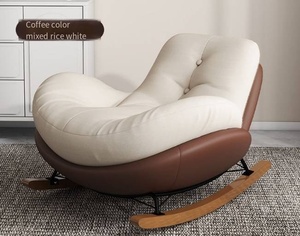 Fauteuil à bascule élégant et rembourré avec coussins épais et base en bois, chaise longue confortable pour chambre à coucher - Product Image 3
