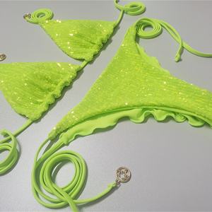 Traje de Baño Bikini para Mujer Talla Grande 2024, Estilo Triangular Multicolor con Tirantes de Lentejuelas de Secado Rápido y Cintura Alta - Product Image 5