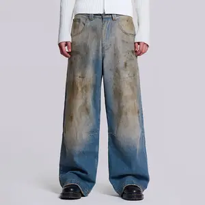 Latest Design Mud Washed Baggy Jeans Y2k Vintage Straight Leg Hip Hop Streetwear Jeans Men High Quality Men Jeans Trousers