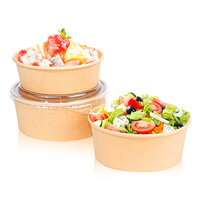 Bol en papier à salade Kraft biodégradable et écologique avec couvercle en papier Couvercle en plastique 400ml 500ml 750ml, 1000ml 1100ml 1300ml Nourriture