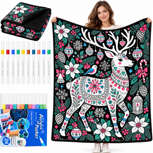 Couverture à colorier lavable de Noël avec 24 marqueurs acryliques, couverture en flanelle à faire soi-même pour adultes et enfants - Product Image 4