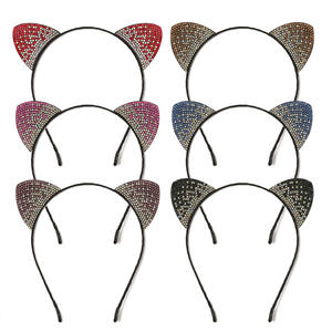 عصابة رأس لطيفة للأطفال على شكل أذني قطة مع أربطة شعر ملونة من حجر الراين للارتداء اليومي وتزيين الحفلات - Product Image 4