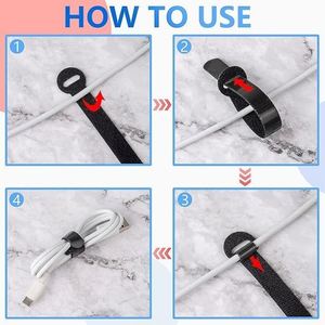 Adjustable Cable Management Ties Eco-Friendly Polyester Nylon <b>Hook</b> Loop <b>Adhesive</b> Tape for Organizing Cords Shoes Bags Black - Product Image 2