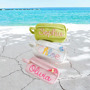 Trousse de Maquillage Géométrique Personnalisée en Velours Côtelé Épais avec Fermeture Éclair, Sac Cosmétique Tendance pour Filles, Rangement Portable de Voyage - Product Image 3