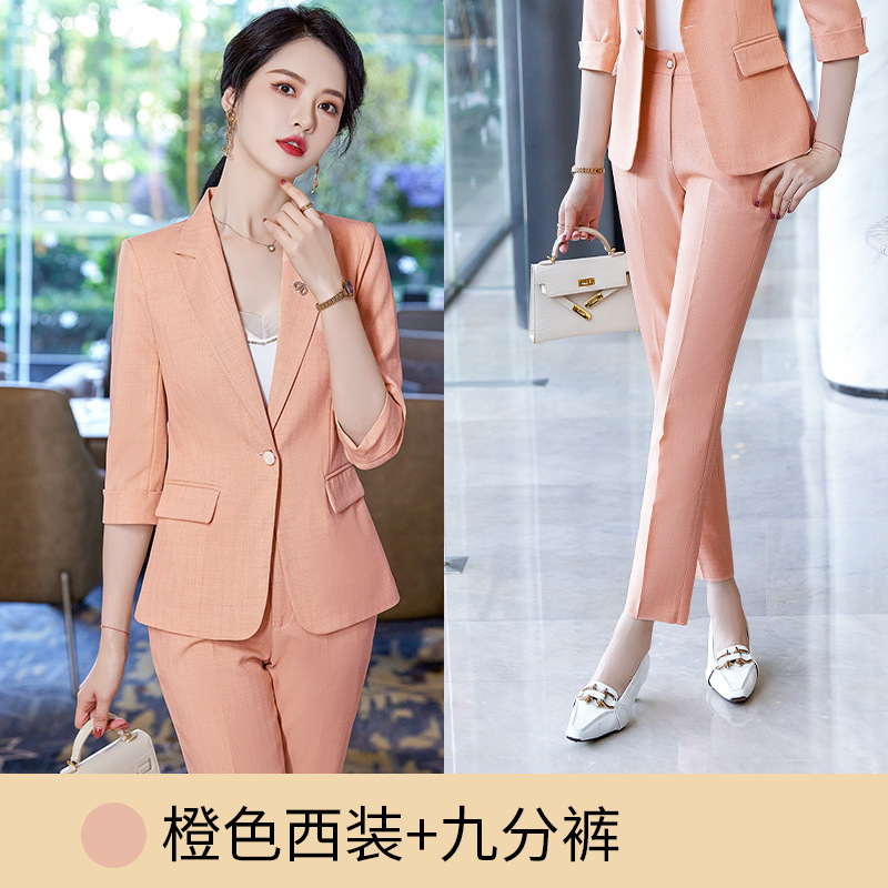 Orange suit cropped trousers
