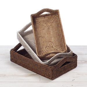 Plateau de service rond en rotin tissé à la main du Vietnam, panier de rangement vintage avec poignée, écologique et durable, couleur et taille personnalisables - Product Image 6