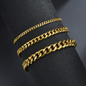สร้อยข้อมือสแตนเลสสตีลเคลือบ PVD สีทองแบบ Curb Chain ขนาด 3.5 มม.-9 มม. หลายขนาด |   เครื่องประดับฮิปฮอปไมอามีลิงค์ - Product Image 6