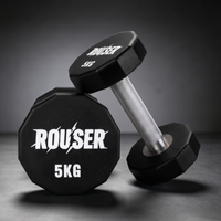 Dumbbell Rouser Fitness Grosir Logo Kustom 12-Sisi, Dumbbell Berat Tetap Urethane Tahan Lama dengan Gagang Baja Knurled