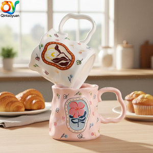 Taza de Cerámica Ecológica <span class=keywords><strong>con</strong></span> Diseño Floral de Dibujos Animados de Estilo Nórdico Creativo, Apta para Lavavajillas, para Mujeres, de Alta Gama, para Uso Doméstico, para Café y <span class=keywords><strong>Leche</strong></span> - Product Image 1