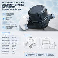 Ensemble complet de compteurs d'eau avec raccords R100, cadran sec en plastique DN32, lecture directe, alimentation en eau froide, mécanique, prêt à l'installation