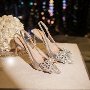 New Style <b>Bow</b> Wedding <b>Shoes</b> Stiletto Heel Pointed Toe Backless Autumn Bridal <b>Shoes</b> Buckle Closure Slingback Fashionable European - Product Image 4