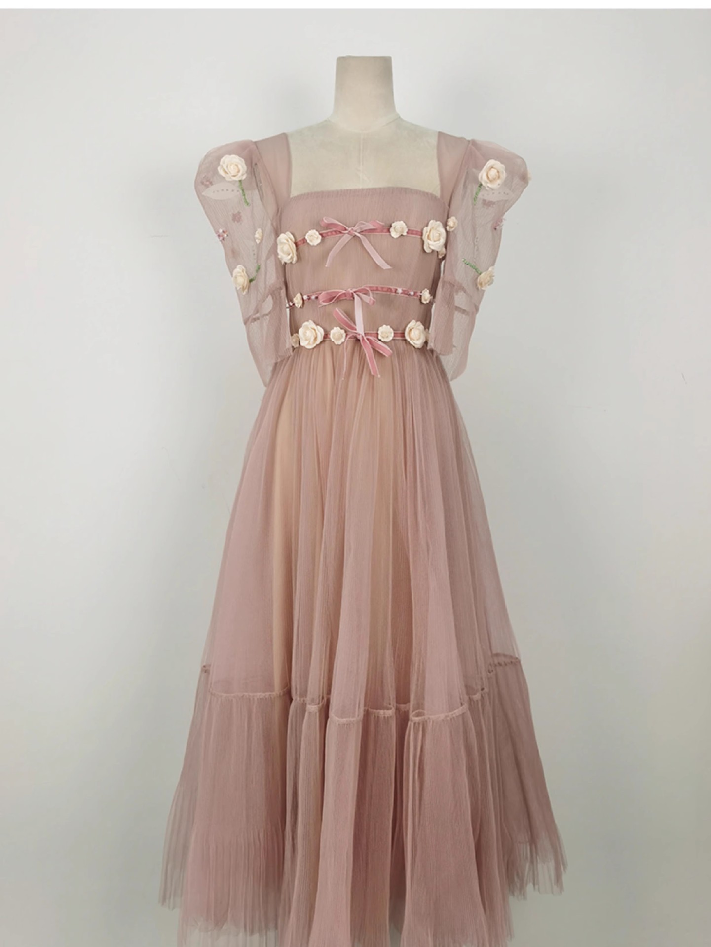 sevintage elegant 3d flowers dress organza