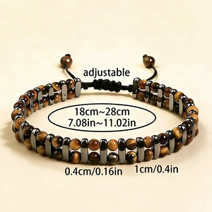 Bracelet tressé bohème 4 mm double couche en pierre naturelle œil de tigre, calcédoine noire et ambre, fait main, idéal comme cadeau - Product Image 5