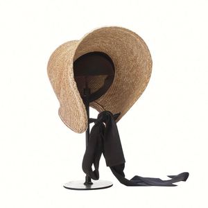Chapeau de soleil élégant et luxueux Laurie pour femme, nouveau chapeau d'été en paille de blé, chapeau de plage pour vacances en bord de mer avec ruban à nouer - Product Image 3