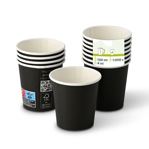 Gobelets en papier mini espresso à paroi simple, bio-revêtement, noirs, Ø 62 mm, 4 oz, 100 ml, manipulation facile et installation rapide - Product Image 1