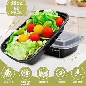 16OZ~58OZ Eco-Friendly Foldable Plastic Microwave Safe Rectangular Meal Prep Food Containers Fast Food Packaging <b>Box</b> <b>Lunch</b> Boxes - Product Image 2