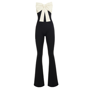 Combinaison élégante à taille haute, épaules dénudées, nœud devant, sans manches, longueur genou, respirante, décontractée, streetwear, extensible - Product Image 6