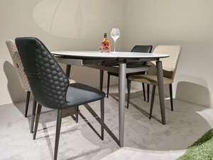 Table à manger ronde extensible de luxe |   Pierre blanche frittée |   Meubles minimalistes pour cuisine et salle à manger - Product Image 4