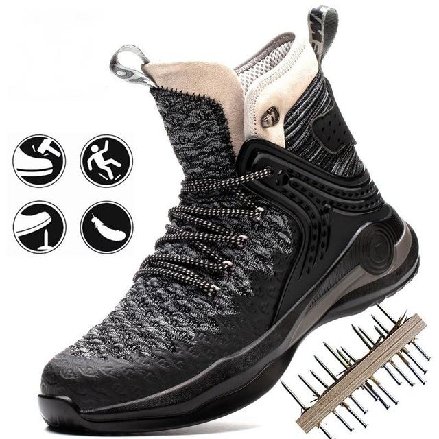 Customized Logo Flyknit Breathable Anti-Smashing Anti-Slip Anti-Puncture Protective Safety Shoes Construction Hiking Reflective