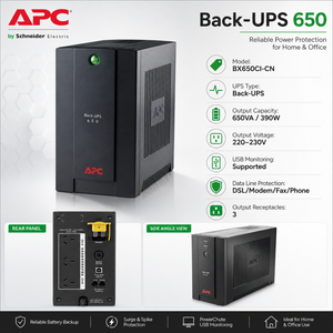 Schneider 650VA/390W Back-UPS Onduleur à onde sinusoïdale pure <span class=keywords><strong>APC</strong></span> BX650CI-CN Entrée <span class=keywords><strong>140</strong></span>-300V pour ordinateur de bureau à domicile - Product Image 4