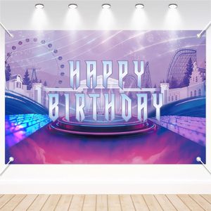 Fondo de fotografí<span class=keywords><strong>a</strong></span> azul y negro con purpurina, decoración elegante con globos y estrellas, pancarta personalizable para feliz cumpleaños - Product Image 3