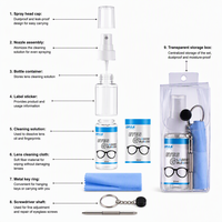 Kit de nettoyage de lentilles personnalisé de 30 ml avec spray nettoyant, chiffon en microfibre, étiquette privée OEM, nettoyant pour lunettes, lunettes de soleil