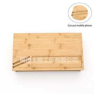 Bamboo Computer Monitor Riser Rectangle <b>Office</b> Organizer Standing Type Desktop <b>Storage</b> For <b>Office</b> Space - Product Image 3